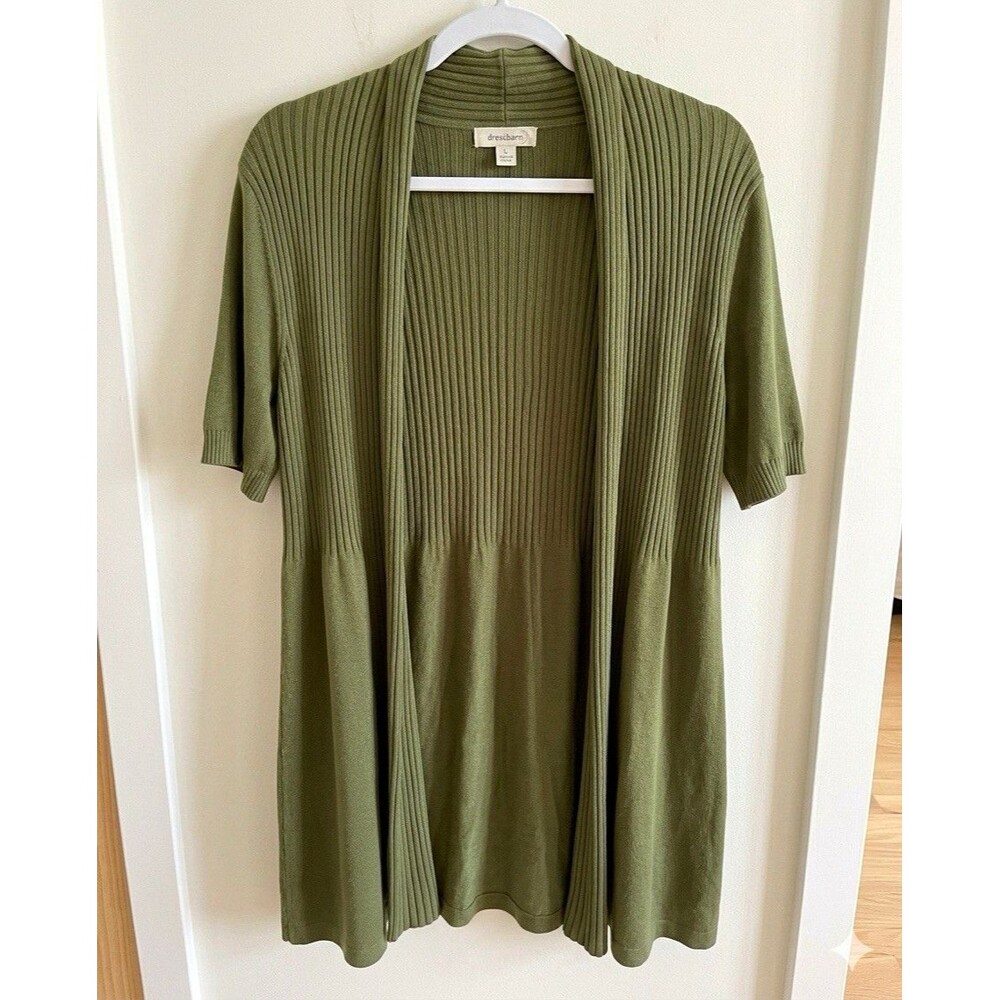 dressbarn Women’s Ribbed Knit Open-Front Cardigan Sweater Green L